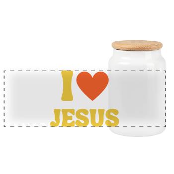 I Love Jesus Love Christian Shirt Faith - Panoramic Cookie Jar with Wooden Lid - white - Front
