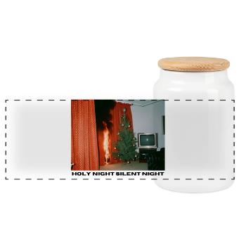 Holy Night - Burning Christmas Tree - Panoramic Cookie Jar with Wooden Lid - white - Front