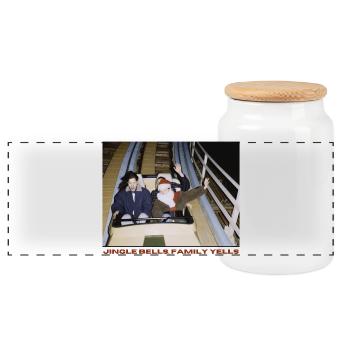 Christmas roller coaster - Panoramic Cookie Jar with Wooden Lid - white - Front