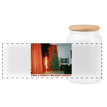 Chaotic Christmas - Panoramic Cookie Jar with Wooden Lid - white - Front