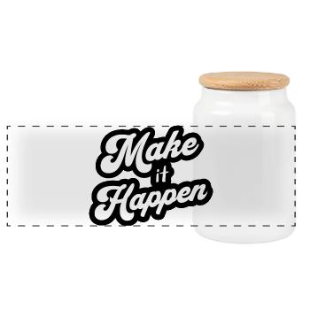 Motivation Positiv Make It Happen - Panorama Keksdose mit Holzdeckel - Weiß - Vorne