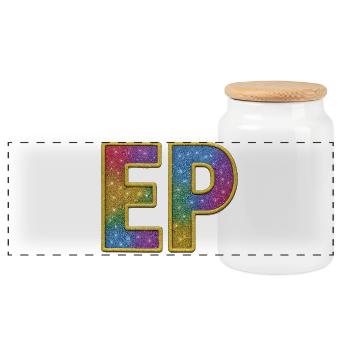 EP | Galaktischer Glitter-Initialschriftzug - Panorama Keksdose mit Holzdeckel - Weiß - Vorne