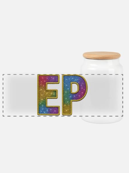 EP | Galaktischer Glitter-Initialschriftzug - Panorama Keksdose mit Holzdeckel - Weiß