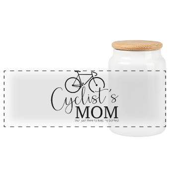 Cyclist's Mom - Panoramic Cookie Jar with Wooden Lid - white - Front