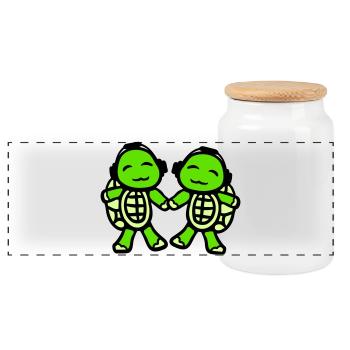 2 tortues mains tenant couple amour écouteurs - Boîte à biscuits avec couvercle en bois - blanc - Devant