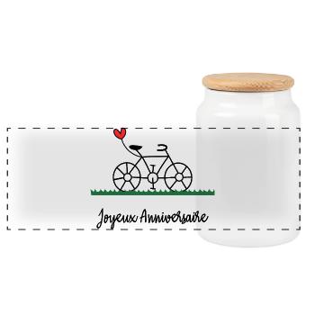 HAPPY BIRTHDAY. HAPPY BIRTHDAY. ANNIVERSARY. - Panoramic Cookie Jar with Wooden Lid - white - Front