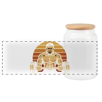 Muskelkraft Retro Sunset Hantel - Panorama Keksdose mit Holzdeckel - Weiß - Vorne