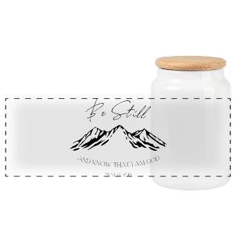 Sei still Berge Psalm 46:10 - Panorama Keksdose mit Holzdeckel - Weiß - Vorne