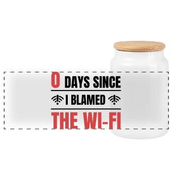 Techie 0 Days Since I Blamed The Wi-fi - Panoramic Cookie Jar with Wooden Lid - white - Front