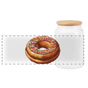 Pixel Donut  - Panorama Keksdose mit Holzdeckel - Weiß - Vorne