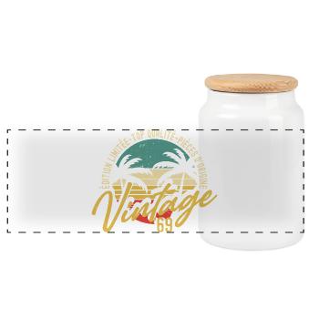 Vintage 1969 Limited Edition Anniversary - Panoramic Cookie Jar with Wooden Lid - white - Front