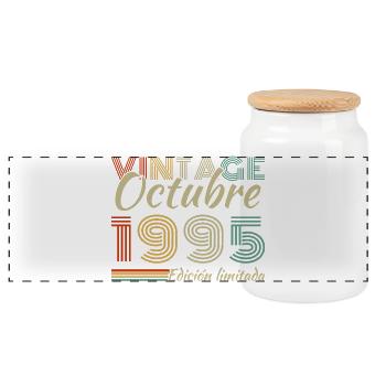 Oktober 1995 Vinatge Retro Geburtstagsgeschenk - Panorama Keksdose mit Holzdeckel - Weiß - Vorne