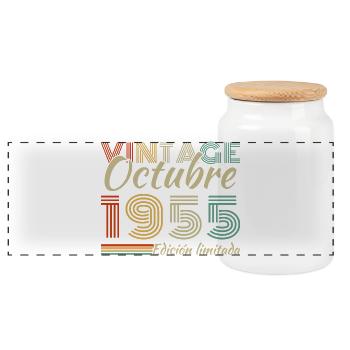 Oktober 1955 Vinatge Retro Geburtstagsgeschenk - Panorama Keksdose mit Holzdeckel - Weiß - Vorne