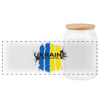 Ukraine Free Country Flag Art - Panoramic Cookie Jar with Wooden Lid - white - Front