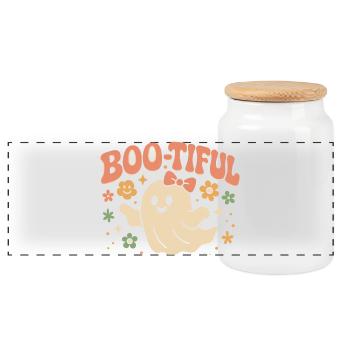 Boo-tiful Ghost Nettes lustiges Sprichwort Halloween-Design - Panorama Keksdose mit Holzdeckel - Weiß - Vorne