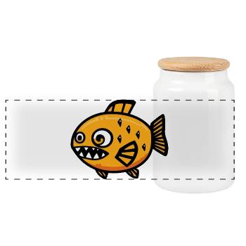 Piranha Fisch Halloween Comic Lustig - Panorama Keksdose mit Holzdeckel - Weiß - Vorne