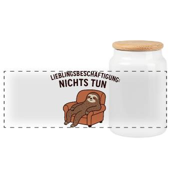 Lieblingsbeschäftigung Nicht tun - Panorama Keksdose mit Holzdeckel - Weiß - Vorne