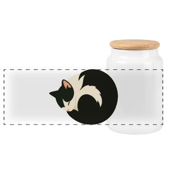 Cute Sleeping cat in minimalist style - Panoramic Cookie Jar with Wooden Lid - white - Front