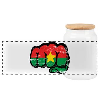 Burkina Faso flag fist used - Panoramic Cookie Jar with Wooden Lid - white - Front