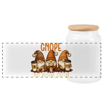 Gnope Nicht vor dem Kaffee Lustiger Gnom Zitat - Panorama Keksdose mit Holzdeckel - Weiß - Vorne