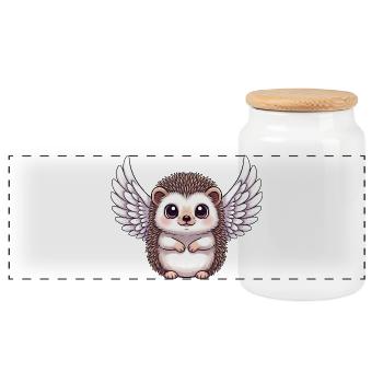 Hérisson mignon avec des ailes halo Noël - Boîte à biscuits avec couvercle en bois - blanc - Devant