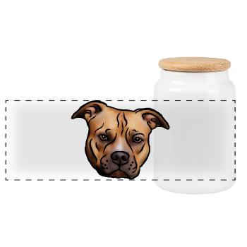 Staffordshire Terrier Kopf - Panorama Keksdose mit Holzdeckel - Weiß - Vorne