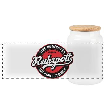 Ruhrpott Original Kreis Logo - Panorama Keksdose mit Holzdeckel - Weiß - Vorne
