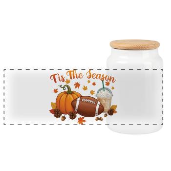 Tis The Season Fall Holiday Autumn Cheer - Panoramic Cookie Jar with Wooden Lid - white - Front