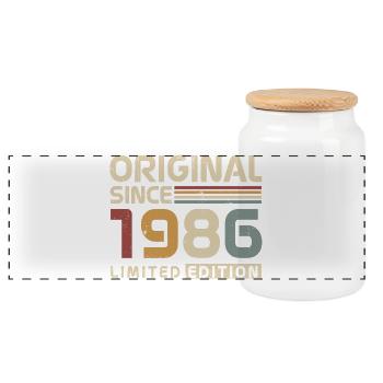 Original 1986 Vintage Vintage Anniversaire Rétro - Boîte à biscuits avec couvercle en bois - blanc - Devant