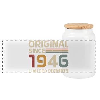 Original 1946 Vintage Birthday Retro - Panoramic Cookie Jar with Wooden Lid - white - Front