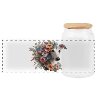 Flowers Galgo Heart No2 - Panoramic Cookie Jar with Wooden Lid - white - Front