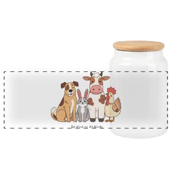 Be Kind To All Kinds Animal Design - Panoramic Cookie Jar with Wooden Lid - white - Front