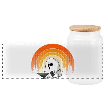 Blacksmith Ghost Halloween Haunted Forge Spirit - Panoramic Cookie Jar with Wooden Lid - white - Front
