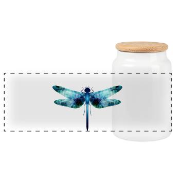 Iridescent dragonfly in blue-green shades - Panoramic Cookie Jar with Wooden Lid - white - Front