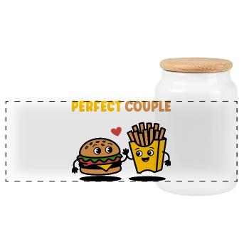 Perfect Couple Burger and Fries Cute Design - Panorama Keksdose mit Holzdeckel - Weiß - Vorne