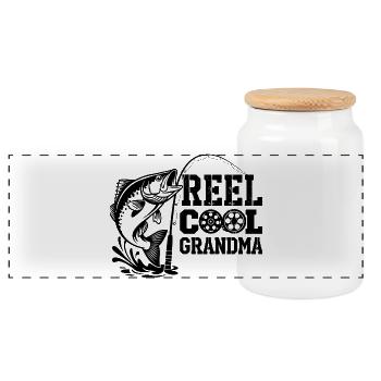 Angeln Angler Fischer Fisch, Reel Cool Grandma - Panorama Keksdose mit Holzdeckel - Weiß - Vorne