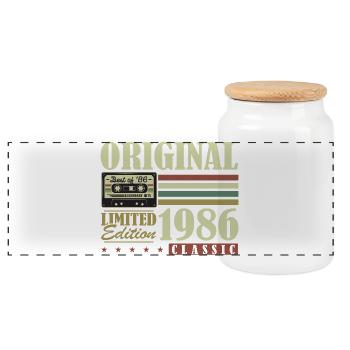 Original 1986 Vintage Vintage Anniversaire Rétro - Boîte à biscuits avec couvercle en bois - blanc - Devant