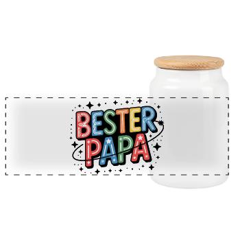 Bester Papa Neon Farbiges Design - Panorama Keksdose mit Holzdeckel - Weiß - Vorne