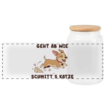 Flinker Corgi Sprint Spruch - Panorama Keksdose mit Holzdeckel - Weiß - Vorne