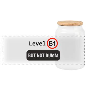 Level B1, but not dumm - Panorama Keksdose mit Holzdeckel - Weiß - Vorne