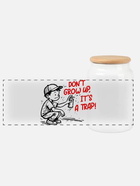 It's a trick - Panoramic Cookie Jar with Wooden Lid - white