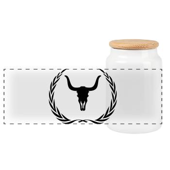 Bull Skeleton Wreath - Panoramic Cookie Jar with Wooden Lid - white - Front