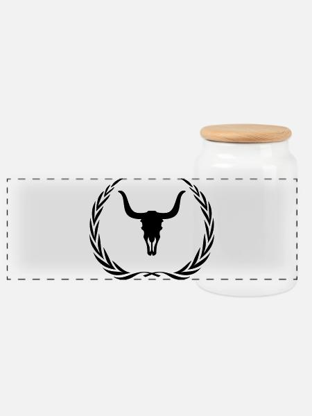 Bull Skeleton Wreath - Panoramic Cookie Jar with Wooden Lid - white
