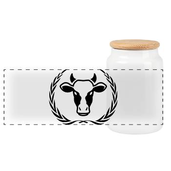 Cow Head Symbol Wreath - Panoramic Cookie Jar with Wooden Lid - white - Front