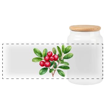 Preiselbeere – botanisches Aquarell - Panorama Keksdose mit Holzdeckel - Weiß - Vorne
