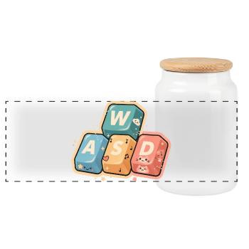 Kawaii WASD Gaming Gamer Cute Cute Gift - Panoramic Cookie Jar with Wooden Lid - white - Front