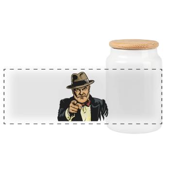 Vintage-Gangster Zeigefinger (I want you!) - Panorama Keksdose mit Holzdeckel - Weiß - Vorne