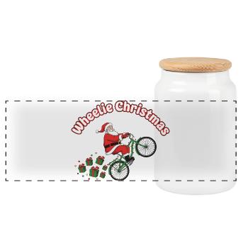 Balade de Noël en Wheelie Santa - Boîte à biscuits avec couvercle en bois - blanc - Devant