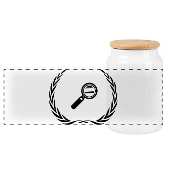 Magnifying Glass Symbol Wreath - Panoramic Cookie Jar with Wooden Lid - white - Front