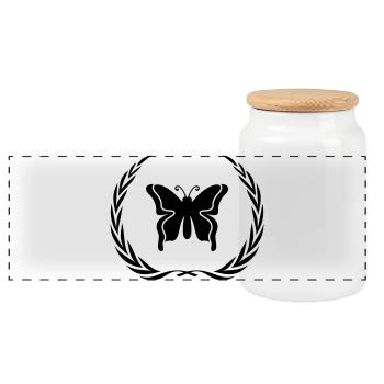 Butterfly Symbol Wreath - Panoramic Cookie Jar with Wooden Lid - white - Front